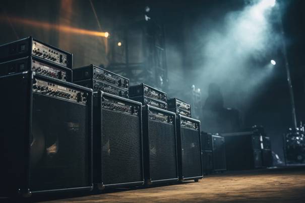 boxen staan klaar op een podium